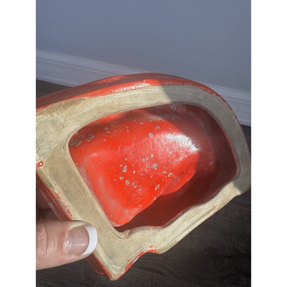 Vintage MCM Ashtray Trinket TROJAN HORSE HEAD~Ceramic Speckled Cherry Red Atomic - Picture 7 of 13